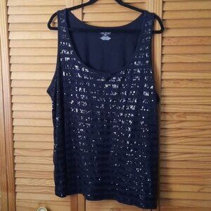 Lane Bryant Black Striped Small Sequin Holiday Tank Top Size 22/24